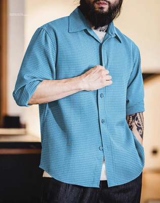 MATAJI ENTERPRISE Men Self Design Casual Light Blue Shirt