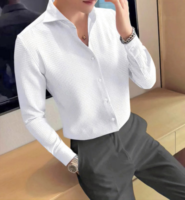 gurukrupa creation Men Self Design Casual White Shirt