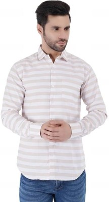 Azo Men Striped Casual Yellow Shirt