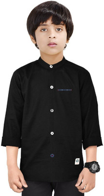 Paper Crane Boys Solid Casual Black Shirt