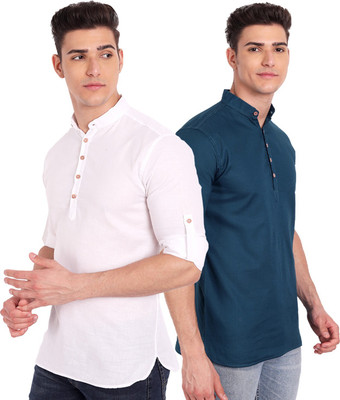 UNIFAV Men Solid A-line Kurta(Dark Blue)