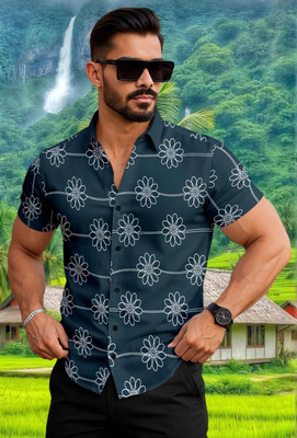 cotonkurtis Men Printed Casual Dark Blue Shirt
