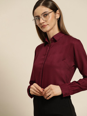 Hancock Women Solid Formal Maroon Shirt