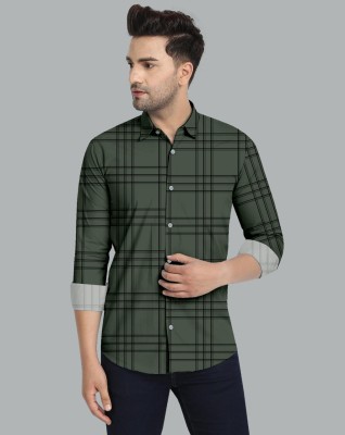 Yaara fashion Men Checkered Casual Green Shirt