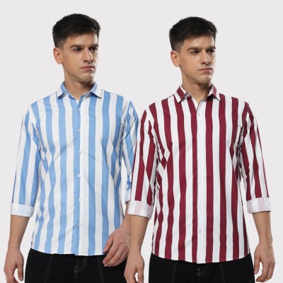 youth first Men Striped Casual Light Blue, Maroon Shirt(Pack of 2)