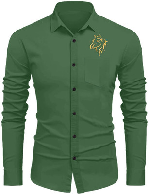 Sanskruti Men Printed Casual Green Shirt
