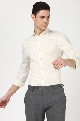 PETER ENGLAND Men Checkered Formal Cream Shirt