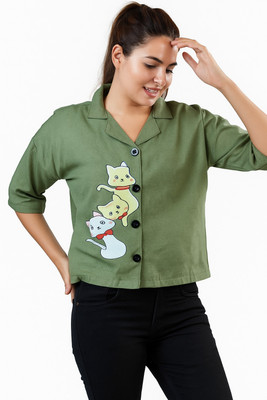 VAVA Creation Women Solid Casual Green Shirt