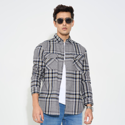 SF Jeans by Pantaloons Men Solid Casual Grey Shirt