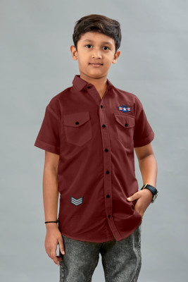 Clarity Boys Solid Casual Maroon Shirt