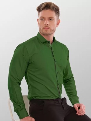 COMBRAIDED Men Solid Casual Dark Green Shirt