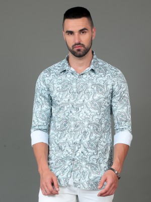 CAZZBA Men Printed Casual Grey, Light Blue, White Shirt