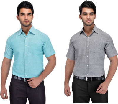DESHBANDHU KHADI Men Solid Formal Blue, Grey Shirt(Pack of 2)