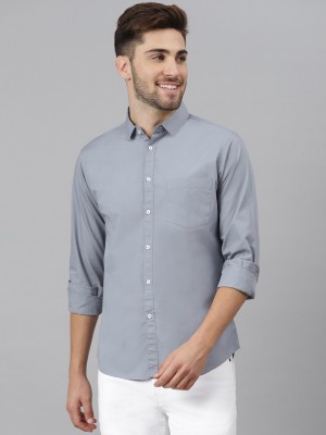 Dennis Lingo Men Solid Casual Blue Shirt