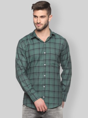 YHA Men Checkered Casual Green Shirt