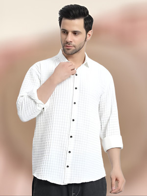 Pribha Fashion Men Self Design Casual White Shirt