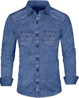 MOXTE Men Solid Casual Blue Shirt