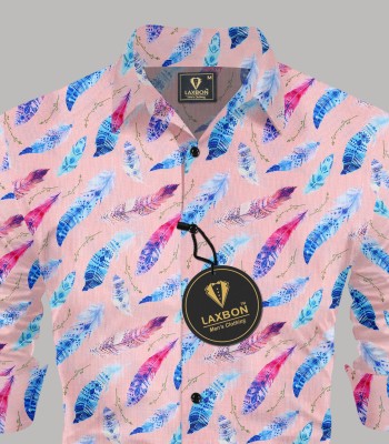 LAXBON Men Printed Casual Pink Shirt