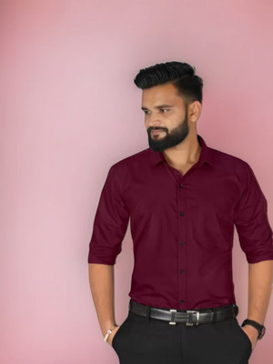 HENDRIX FASHION Men Solid Casual Maroon Shirt