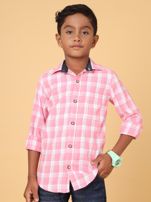 CAZZBA Boys Checkered Casual Pink, White Shirt