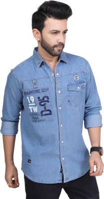 D Finish Men Solid Casual Blue Shirt