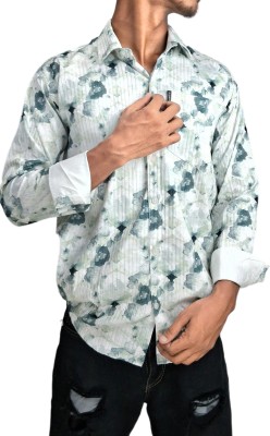 VS Fashion Men Floral Print Casual Green Shirt