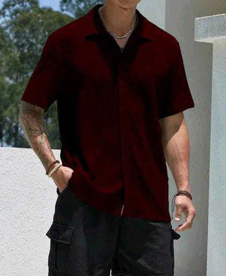 SHFASHION Men Self Design Casual White Shirt
