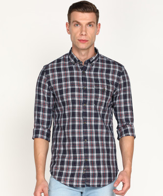 PETER ENGLAND Men Checkered Casual Blue Shirt