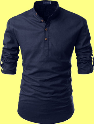 Wearbird Men Solid Straight Kurta(Blue)