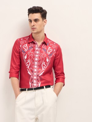 THE BEAR HOUSE Men Printed Party Red Shirt