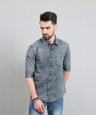 Regrowth Men Washed Casual Grey Shirt