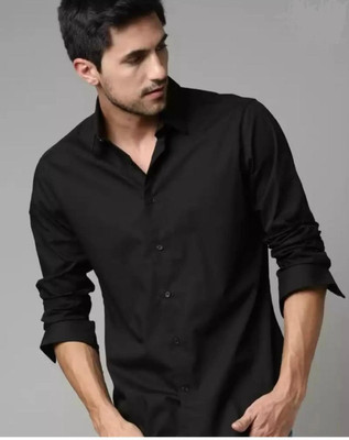 HOC Men Solid Casual Black Shirt