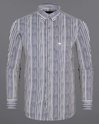 HOC Men Striped Casual Blue Shirt