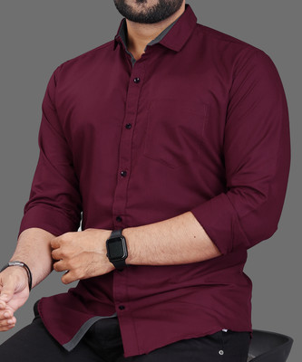 VAAADDO Men Solid Formal Maroon Shirt