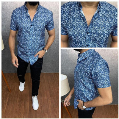isuelfeb Men Solid Casual Light Blue Shirt