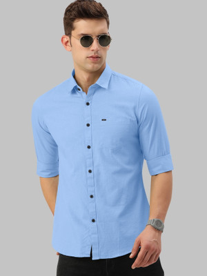 Growwax Men Solid Formal Blue Shirt