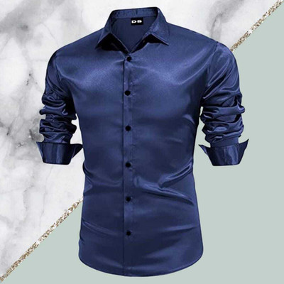 Maiverik Fashion Men Solid Casual Blue Shirt