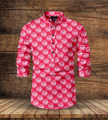 dream believe fashion Men Printed Casual Pink, White Shirt