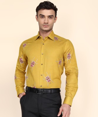 Raymond Men Printed Formal Yellow Shirt