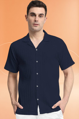 Dharamraj Fashion Men Self Design, Striped Casual Dark Blue Shirt