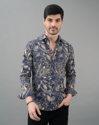 ROOKIES Men Printed Casual Dark Blue Shirt