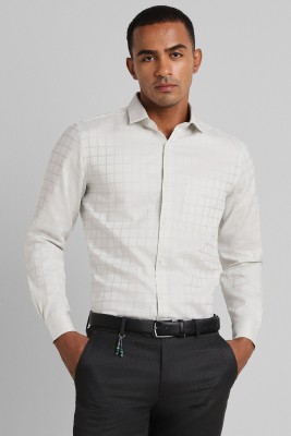 PETER ENGLAND Men Checkered Formal Grey, White Shirt