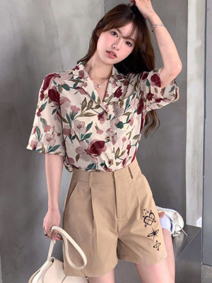 Leriya Fashion Casual Printed Women Beige Top