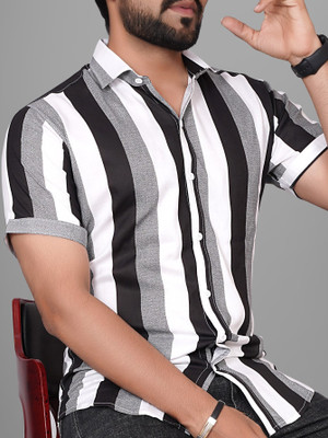 METRONAUT Men Striped Casual Black Shirt