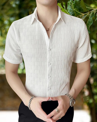 METRONAUT Men Self Design Casual White Shirt