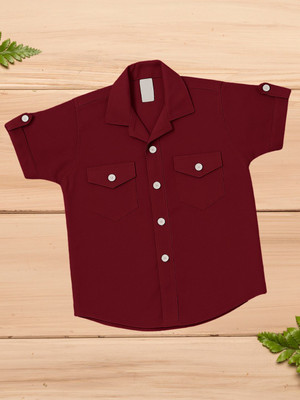 FASHION GRAB Boys Solid Casual Maroon Shirt