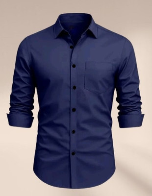 MUMIN Men Solid Formal Dark Blue Shirt