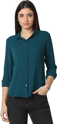 Spykar Women Solid Casual Blue Shirt