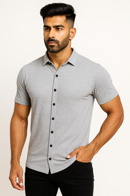 tfurnish Men Solid Casual Silver Shirt