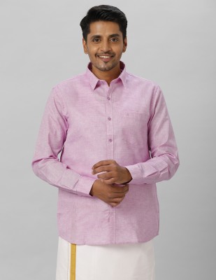 Ramraj Cotton Men Solid Formal Pink Shirt